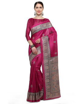 Sareemall - Pink Khadi Silk Trible Saree With Unstitched Blouse