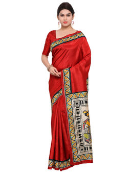 Sareemall - Red Bhagalpuri Silk Animal Saree With Unstitched Blouse