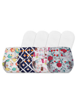 BASIC - Pack Of 4 Reusable Freesize Cloth Diapers For Baby 0-3 Yrs With 4 Inserts