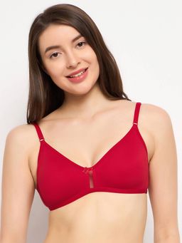 Clovia - Cotton Rich Solid Non-Padded Full Cup Wire Free T-shirt Bra - Light Red