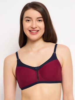 Clovia - Cotton Rich Solid Non-Padded Full Cup Wire Free T-shirt Bra - Dark Red