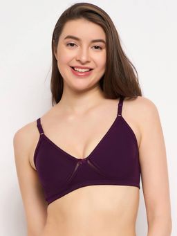 Clovia - Cotton Rich Solid Non-Padded Demi Cup Wire Free T-shirt Bra - Dark Purple
