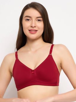 Clovia - Cotton Solid Non-Padded Full Cup Wire Free T-Shirt Bra - Maroon