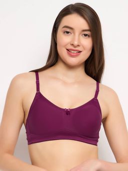 Clovia - Cotton Solid Non-Padded Full Cup Wire Free T-Shirt Bra - Purple