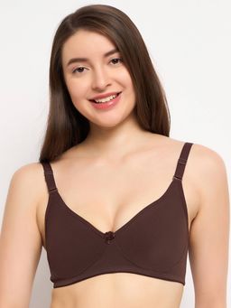 Clovia - Cotton Solid Non-Padded Full Cup Wire Free T-shirt Bra - Brown