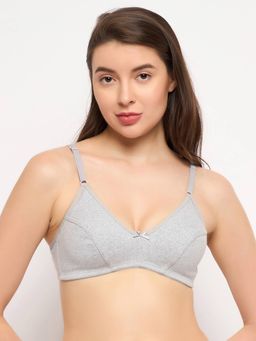 Clovia - Cotton Rich Solid Non-Padded Demi Cup Wire Free Everyday Bra - Light Grey