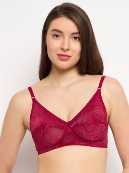Clovia - Lace Solid Non-Padded Full Cup Wire Free Everyday Bra - Maroon