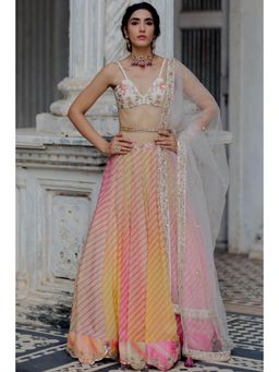 Paulmi & Harsh - Pink Ombre Leheriya Lehenga (Set of 4)
