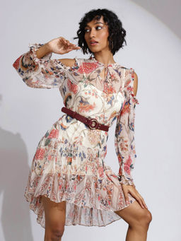 Label Ritu Kumar - Full Sleeve Short Dress with Tie Up with Camisole (Set of 2)