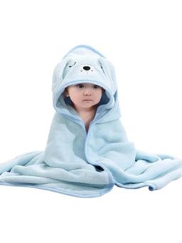 Safe-O-Kid - Baby Cute Cartoon Face Hooded Bath Towel - Blue (0-36 Months)