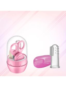 Safe-O-Kid - BPA-Free Baby Tongue Cleaner and Soft Teether with Grooming Kit - Pink (0-36 Months)