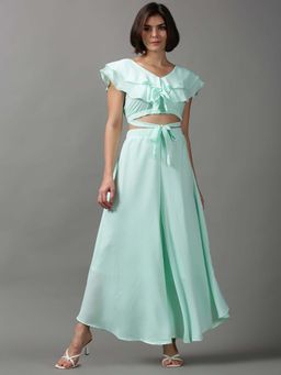 SHOWOFF - Women Green Solid Co-Ord (Set of 2)