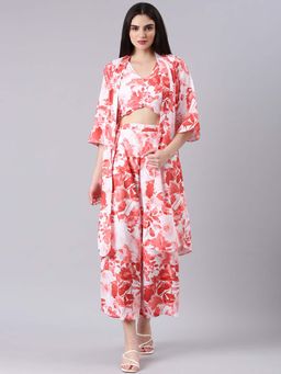 SHOWOFF - Women Red and White Printed Co-Ord (Set of 3)