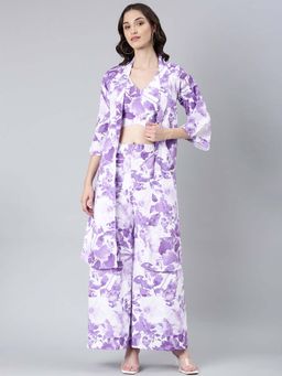 SHOWOFF - Women Purple and White Printed Co-Ord (Set of 3)