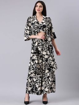 SHOWOFF - Women Black and White Floral Print Co-Ord (Set of 3)