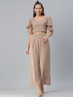 SHOWOFF - Women Beige Printed Co-Ord (Set of 2)