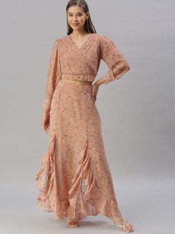 SHOWOFF - Women Beige Printed Co-Ord (Set of 2)