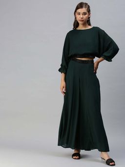 SHOWOFF - Women Green Solid Co-Ord (Set of 2)