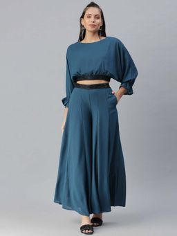 SHOWOFF - Women Teal Solid Co-Ord (Set of 2)