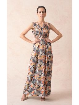 THETAA - Multi-Colour Jungle Print Pleated Gown