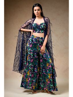 THETAA - Green Bustier with Palazzo and Feather Cape (Set of 3)