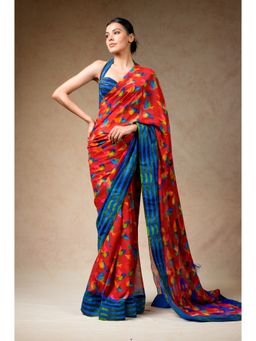 THETAA - Red Saree with Stitched Blouse and Petticoat