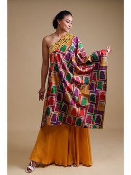 THETAA - Yellow Hand Embroidered Off Shoulder Kurta with Sharara (Set of 2)