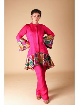 THETAA - Pink Organza Kurta with Pant (Set of 2)