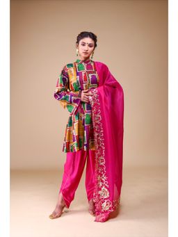 THETAA - Pink Kalidar Kurta with Dhoti and Dupatta (Set of 3)