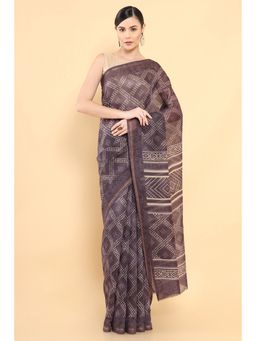 Soch - Women Purple Chanderi Printed Saree with Unstitched Blouse