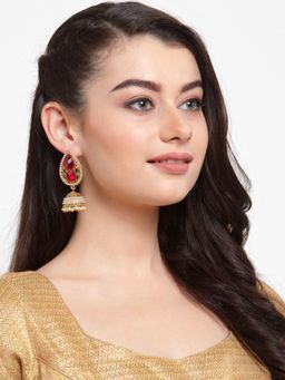 Anika's Creations - Pearl Embedded Magenta Designer Jhumki Earrings