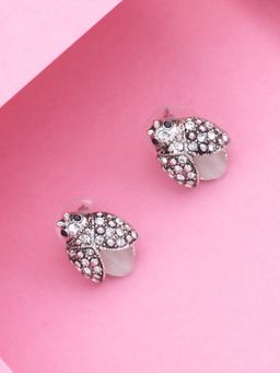 Estele - Rhodium Plated Pearl Lady bug Stud Earrings for Women