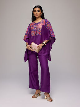 Gajra Gang - Purple Silk Embellished Kaftan Kurta with Pant Eastern Souk (Set of 2)