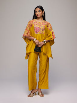 Gajra Gang - Mustard Silk Embellished Kaftan Kurta with Pant Eastern Souk (Set of 2)