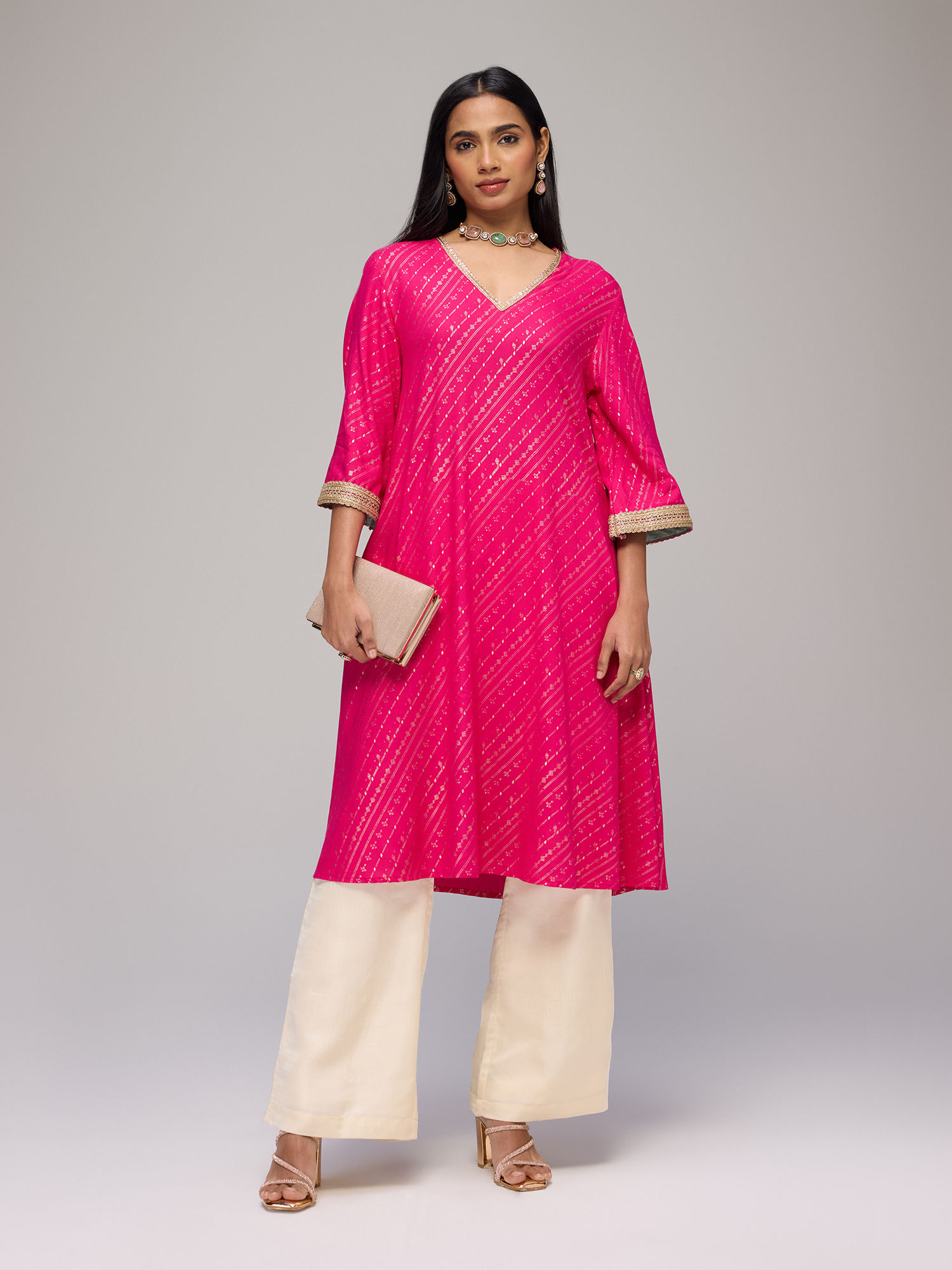 Fuchsia Gold Foil Embellished Kurta Blushed Affair-image-41