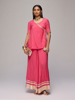 Gajra Gang - Coral Gota Embellished Angarakha And Palazzo Blushed Affair (Set of 2)