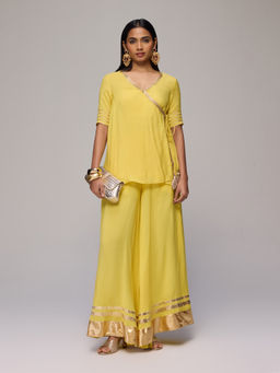 Gajra Gang - Yellow Gota Embellished Angarakha, PalazzoBlushed Affair (Set of 2)