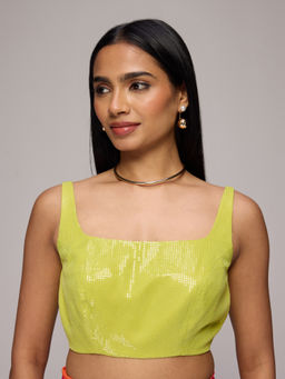Gajra Gang - Green Sequins Square Neck Sleeveless Stitched Blouse Blushed Affair