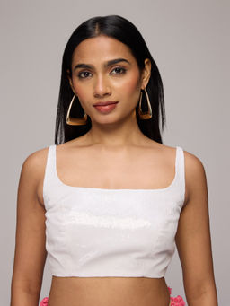 Gajra Gang - Off White Sequins Scoop Neck Sleeveless Stitched Blouse Blushed Affair