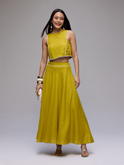 Gajra Gang - Lime Rayon Embellished Crop Top & Skirt Blushed Affair (Set of 2)