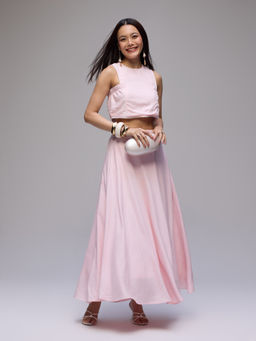 Gajra Gang - Pink Rayon Embellished Crop Top & Skirt Seamance (Set of 2)