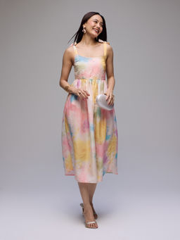 Gajra Gang - Multi Color Schiffli Strappy Midi Dress Seamance