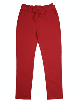 Peter England - Girls Red Solid Regular Fit Trouser with Belt (Set of 2)