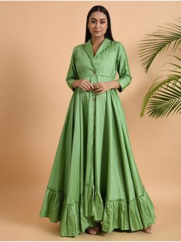 The Neem Tree - Green Cotton Silk Jacket Maxi Dress