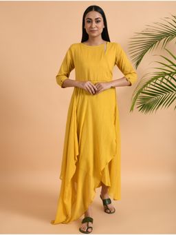 The Neem Tree - Yellow Overlap Drape Maxi Dress