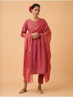 The Neem Tree - Spice Maroon Embellished Kurta Pant with Dupatta (Set of 3)