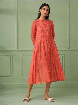 The Neem Tree - Coral Red Jacket Midi Dress with Slip (Set of 2)