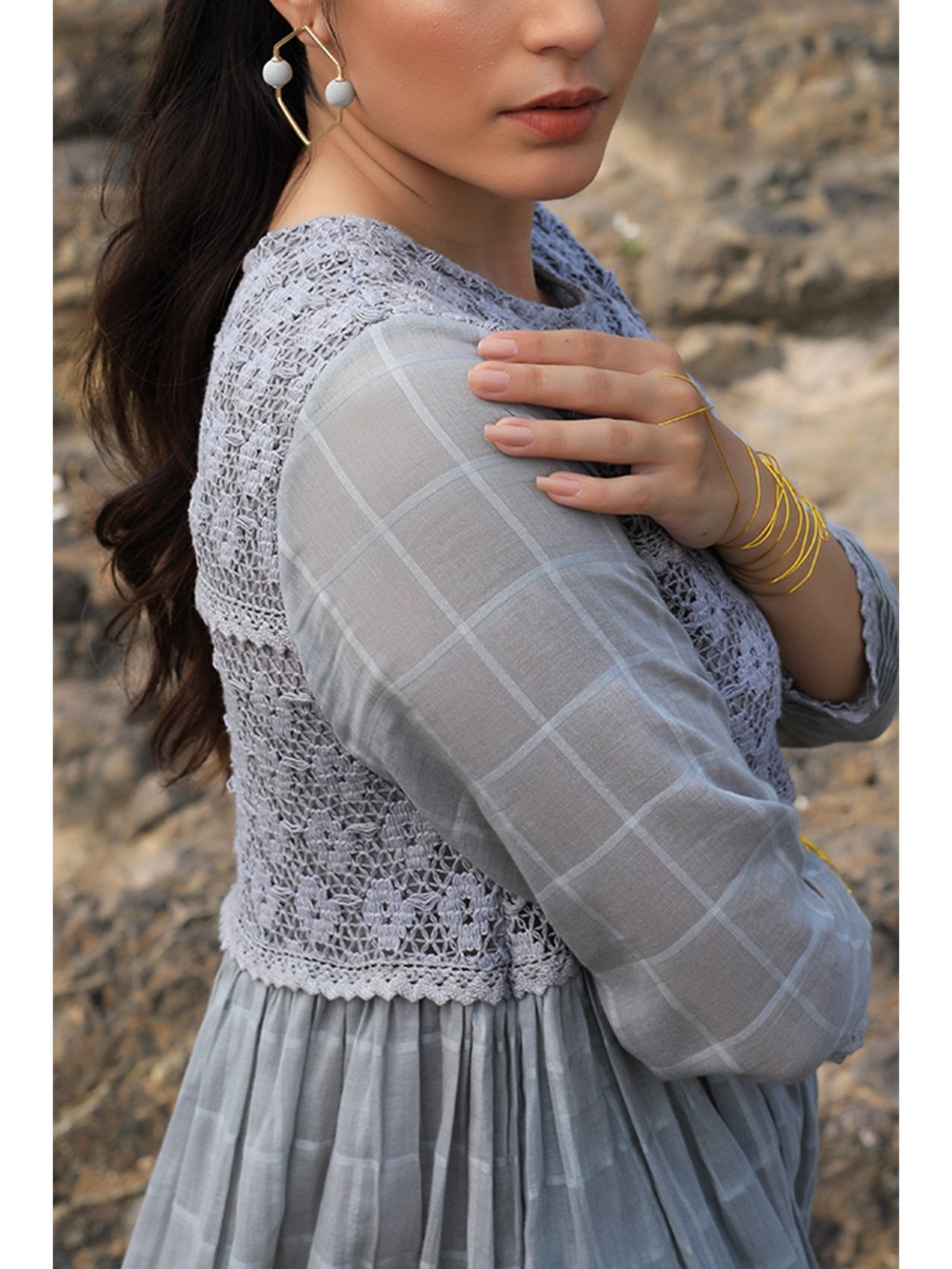 Buy The Neem Tree Grey Lace Kota Midi Dress Online