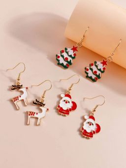 EL REGALO - Kids Girls Earrings for Christmas Festive Collection Multi Color (Set of 3)