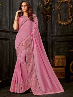 Odette - Pink Silk Designer Saree with Unstitched Blouse